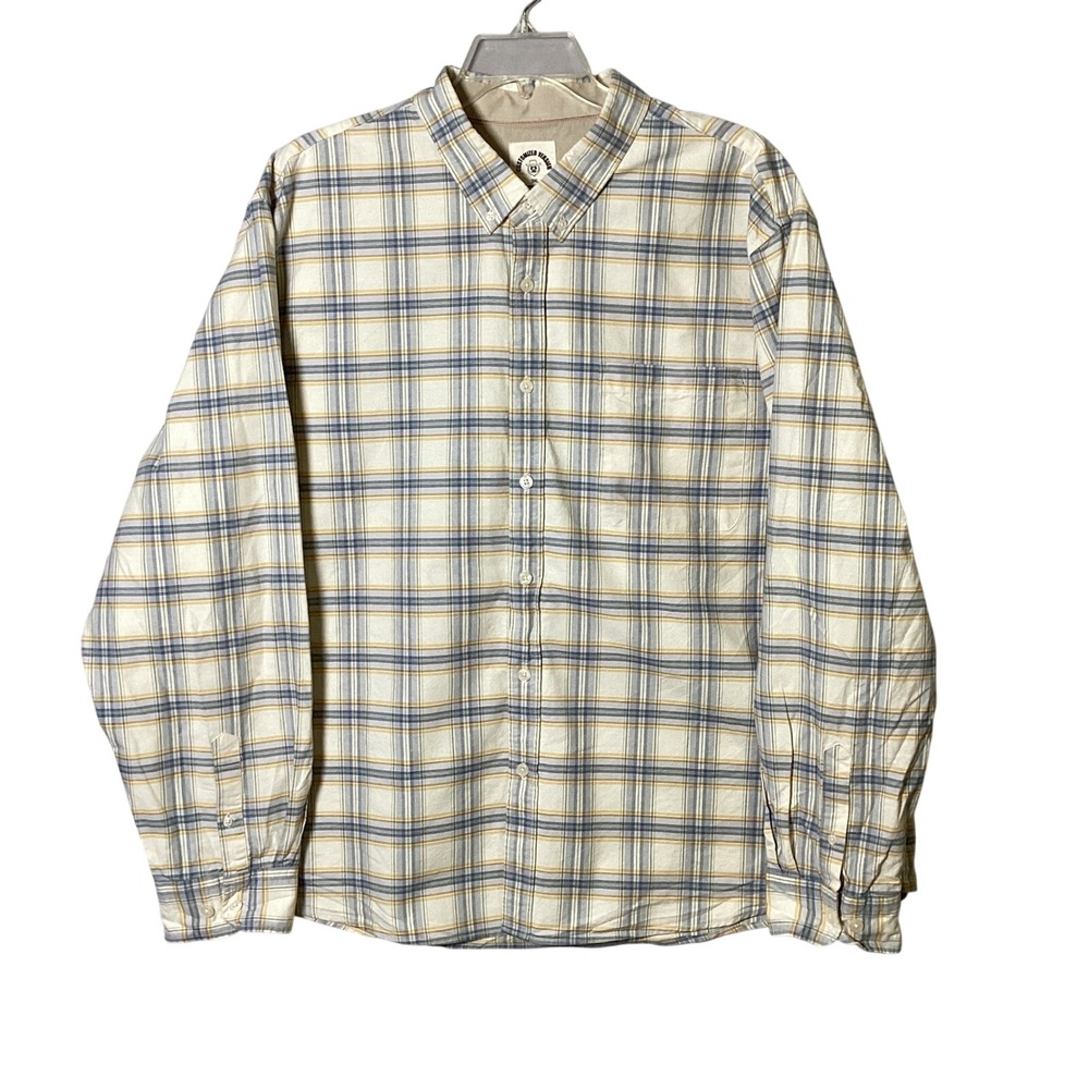 Customized by Dubinik 3XL Mens Plaid Button Down Shirt Blue Yellow Thick Cotton